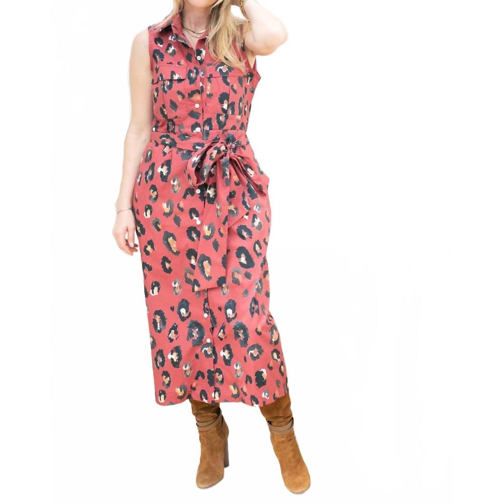 NEW BROOKE WRIGHT mimi midi dress in red cheetah